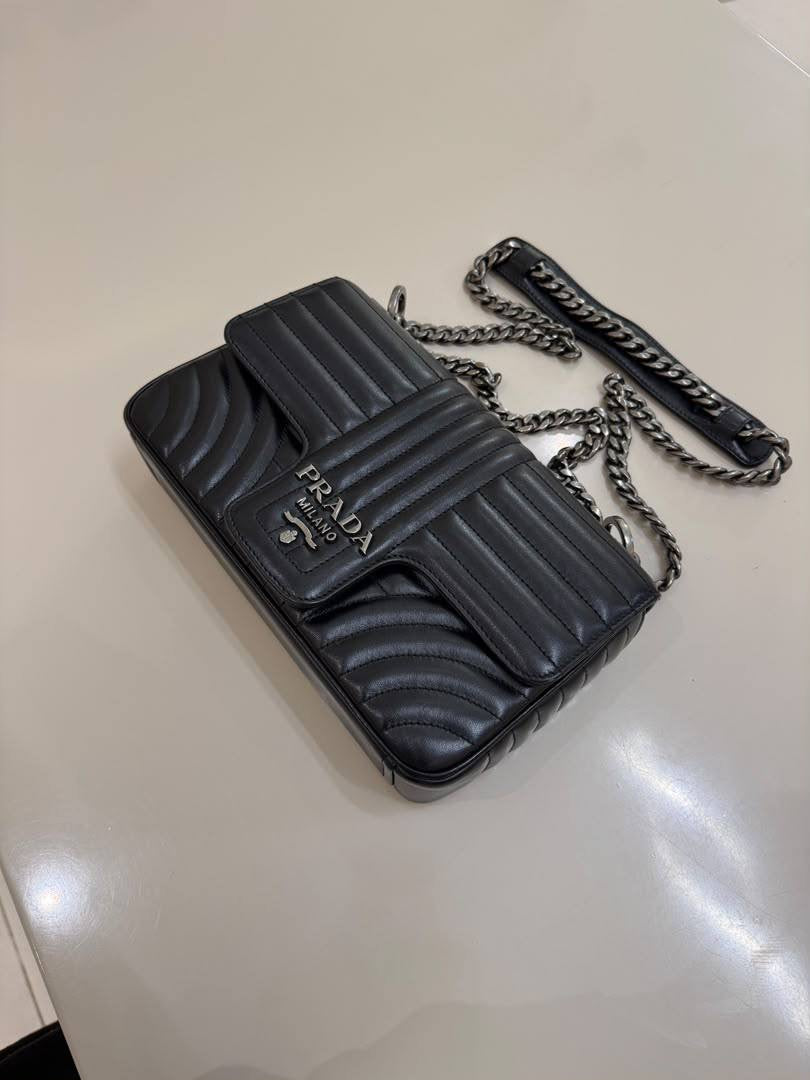 PRADA Soft Calfskin Impunture Diagramme Medium Chain Flap Shoulder Bag