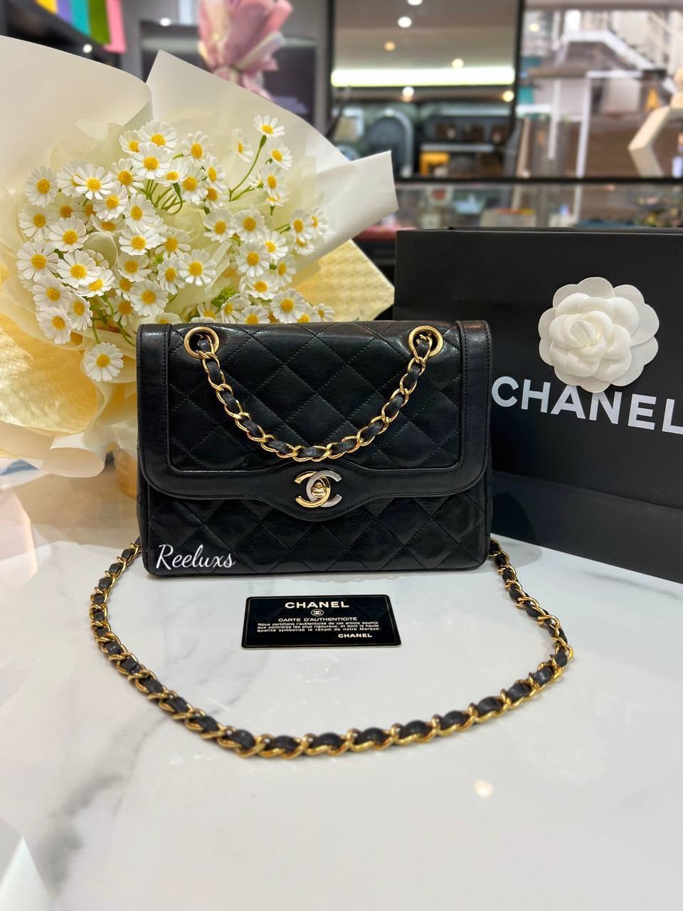 CHANEL  Vintage Paris  Limited Edition Double Flap Gold & Silver CC Gold Chain shoulder Bag