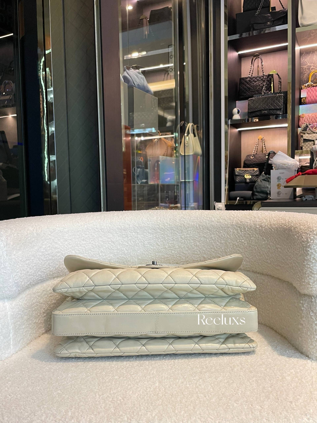 Chanel Beige Calfskin Quilted Easy Flap Bag