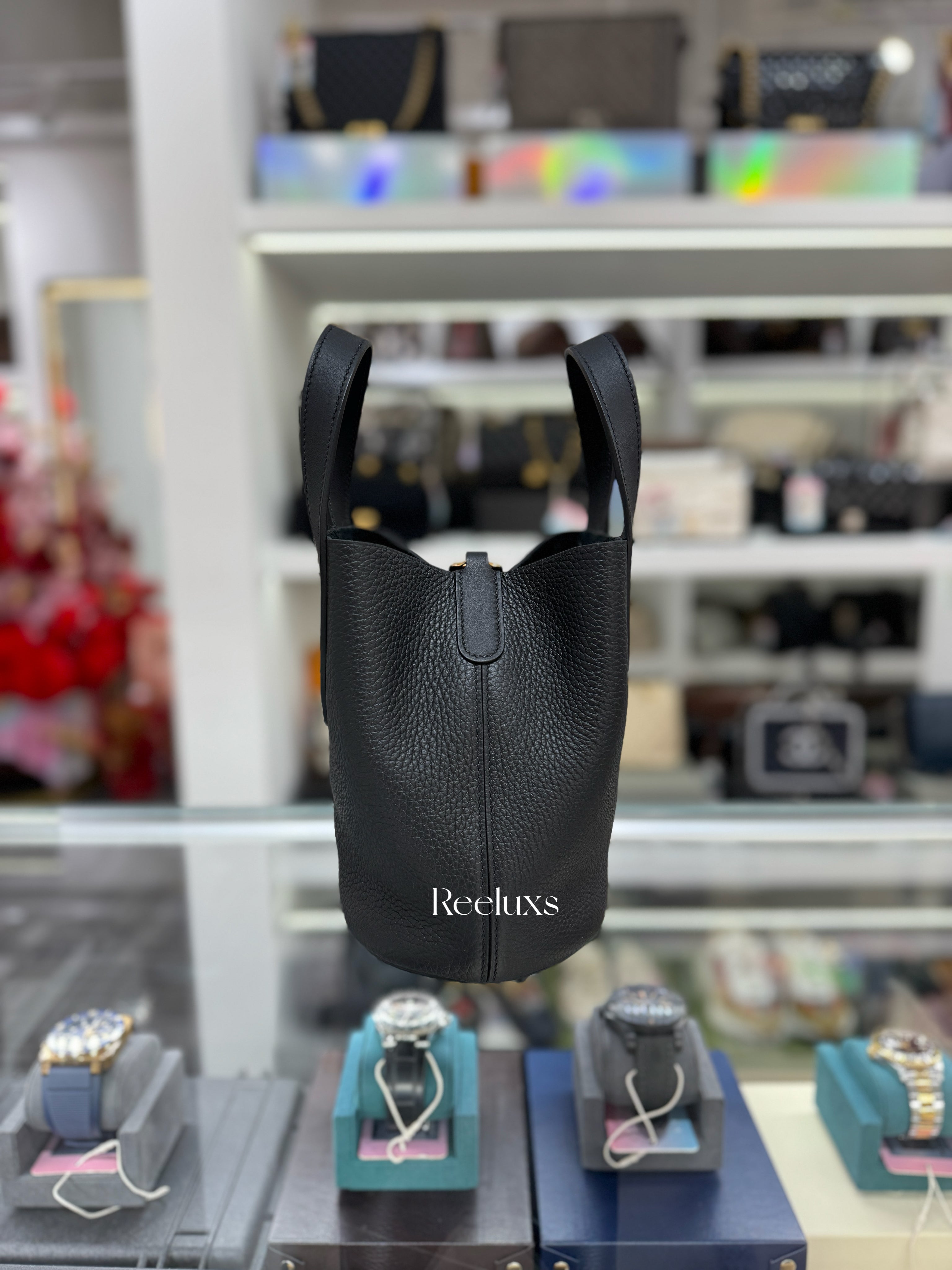 HERMES In-The-Loop 18 Bag In Black Taurillon Clemence and Swift Leather