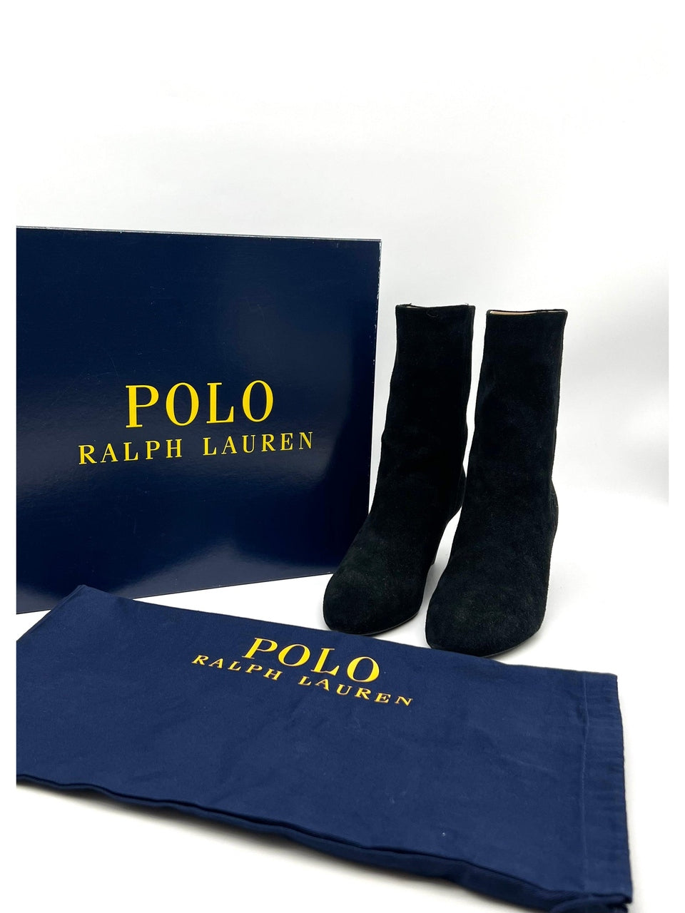 POLO Boots Black Calf Suede Size 37 Low Heel Booties - Reeluxs 