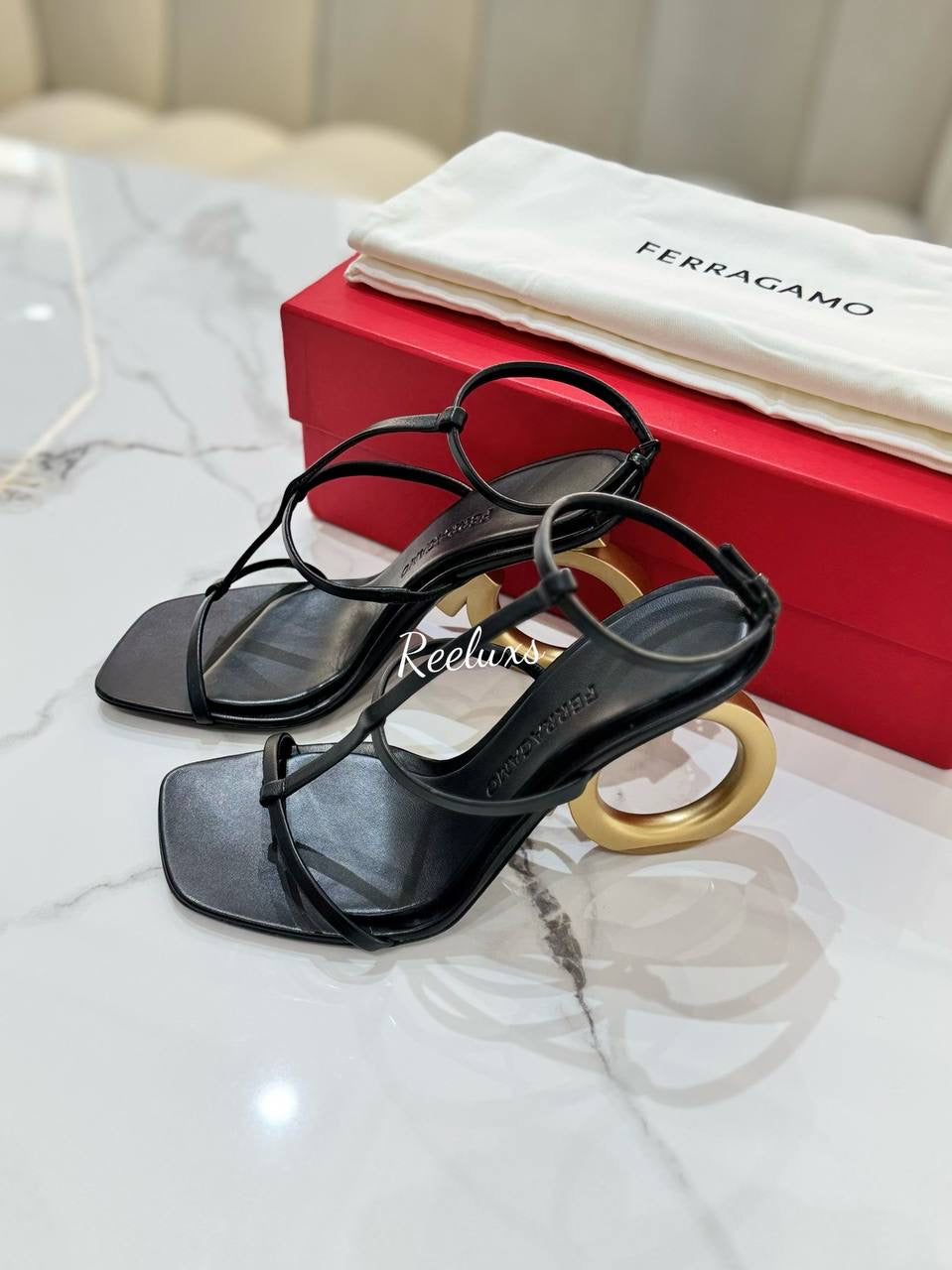 FULL SET FERRAGAMO Aglalia Leather Gancini- Heel Sandals Size 7 1/2