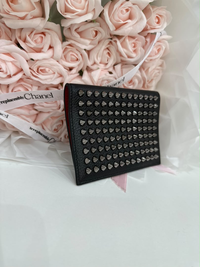 CHRISTIAN LOUBOUtIN Funky Passport Holder - Grained Calf Leather And Spikes - Black