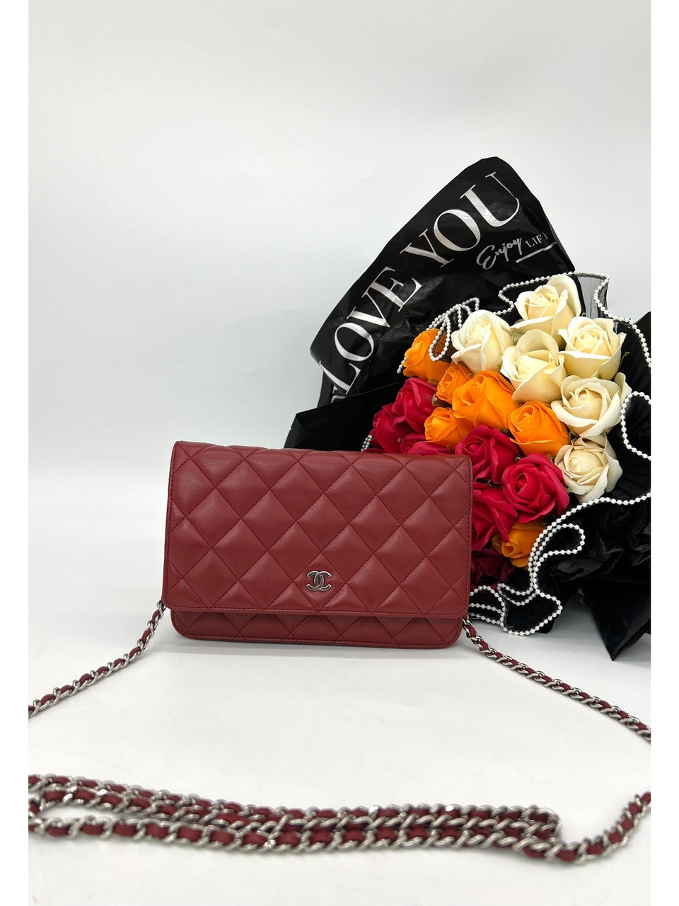 CHANEL Matelasse Chain wallet Lambskin Red Silver Hardware - Reeluxs 