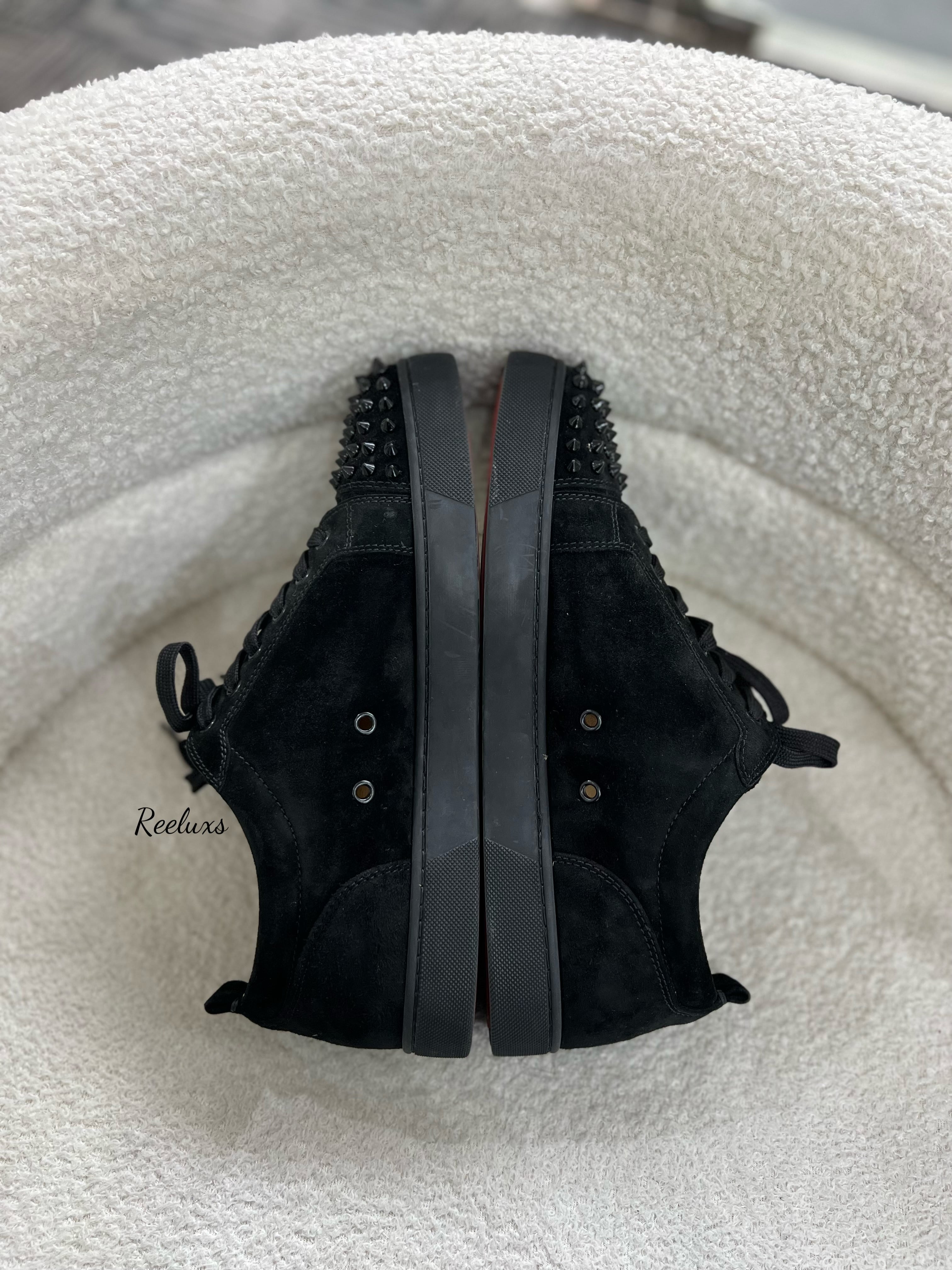 CHRISTIAN LOUBOUTIN Junior Spikes Suede Black Sneakers Shoes Size 44