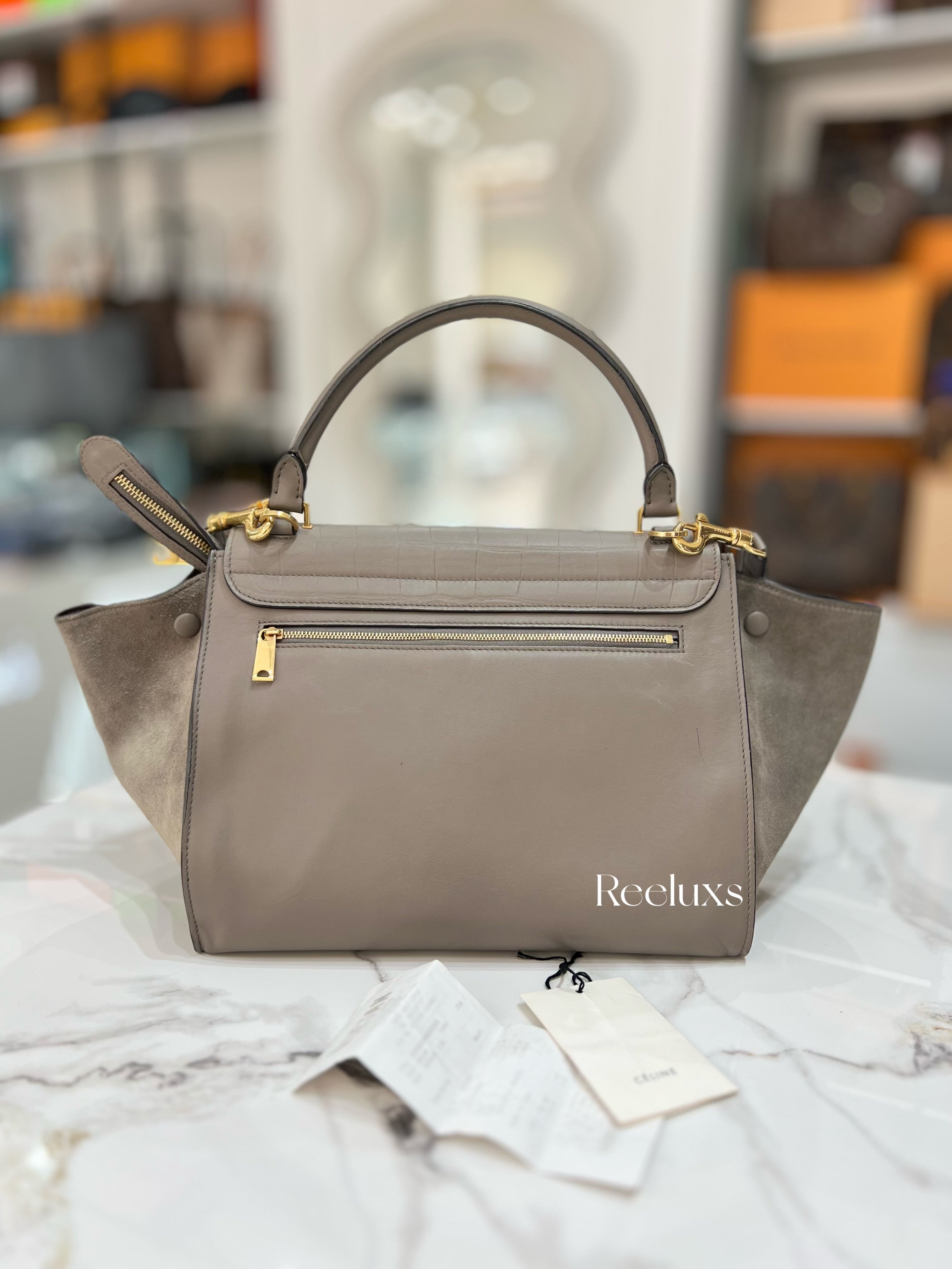 CELINE Trapeze Embossed Medium Handbag Shoulder Bag