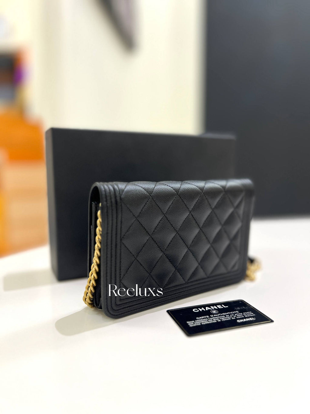 CHANEL Caviar Quilted Boy Wallet On Chain