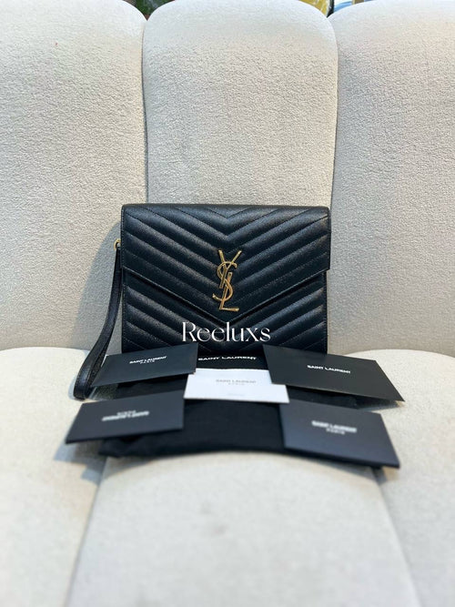 YVES SAINT LAURENT YSL Cassandre matelasse Leather Clutch ( GHW )