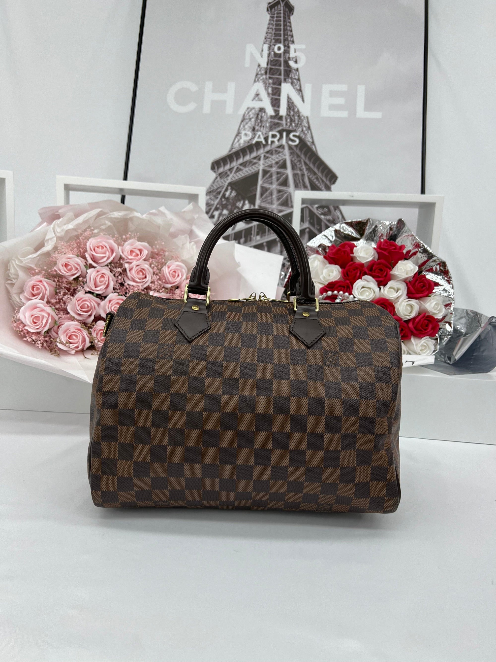 LOUIS VUITTON Speedy 30 Damier Ebene Canvas Monogram Handbag - Reeluxs 