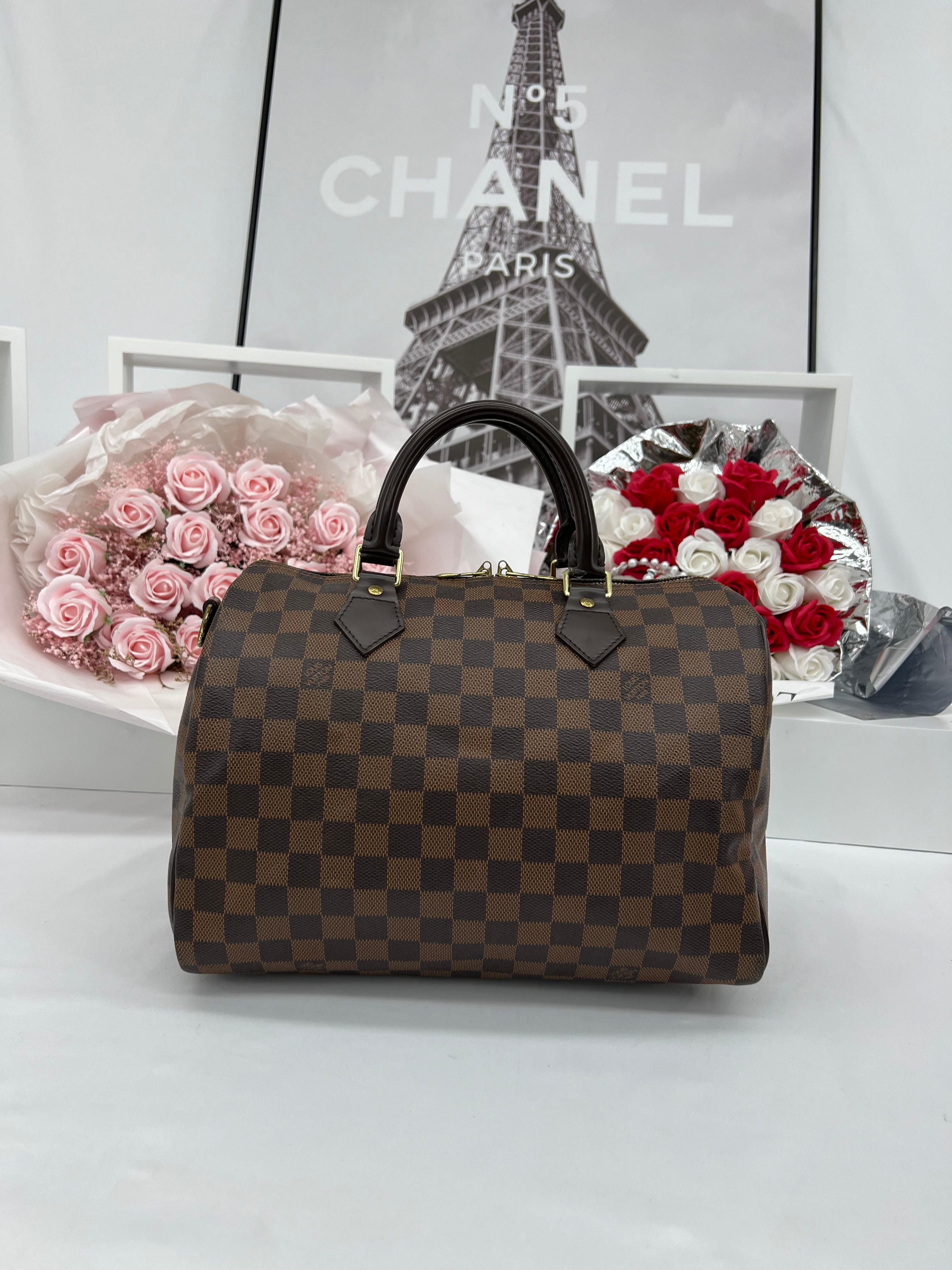 LOUIS VUITTON Speedy 30 Damier Ebene Canvas Monogram Handbag - Reeluxs 