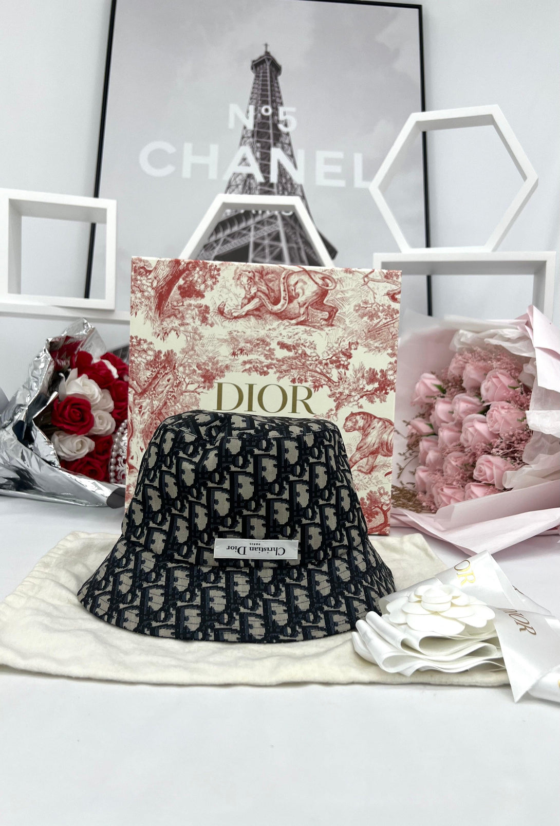 Dior Monorgram Reversible Oblique Bucket Hat Cap One Size - Reeluxs 