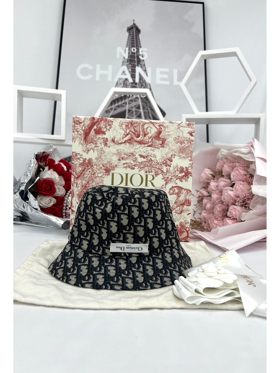 Dior Monorgram Reversible Oblique Bucket Hat Cap One Size - Reeluxs 