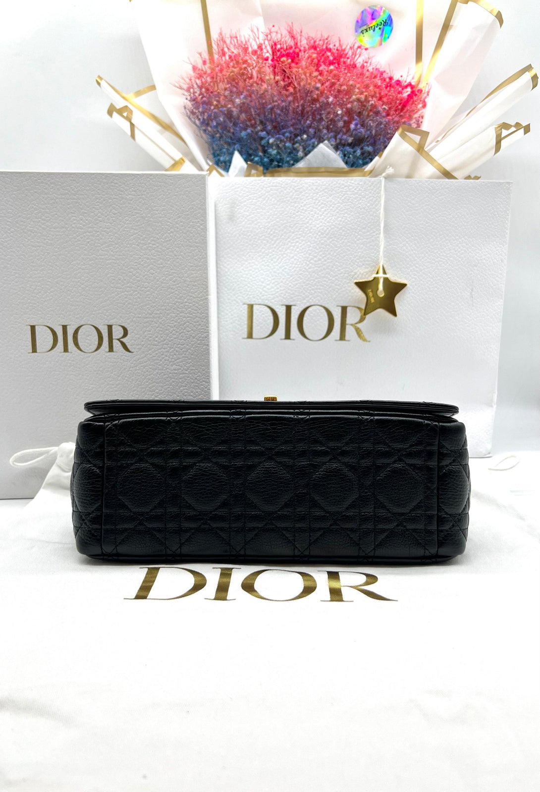 Christian Dior Caro Medium Chain Shoulder Bag Leather Black - Reeluxs 