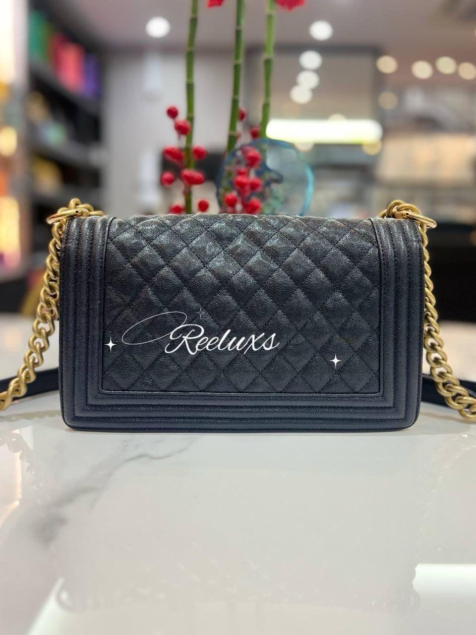 FULL SET CHANEL Leboy Medium Chevron Calf Leather