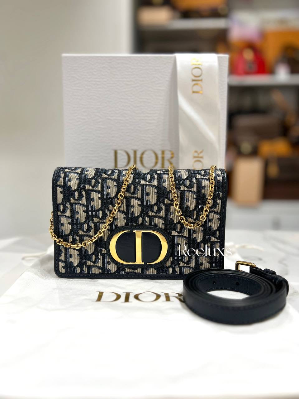 FULL SET CHRISTIAN DIOR Oblique 30 Montaigne 2-In-1 Pouch Blue