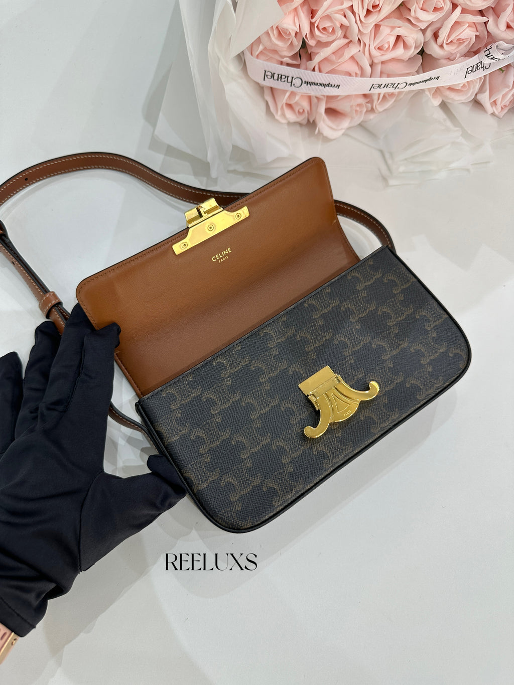 CELINE Claude Shoulder Bag in Triomphe Canvas and Calfskin
