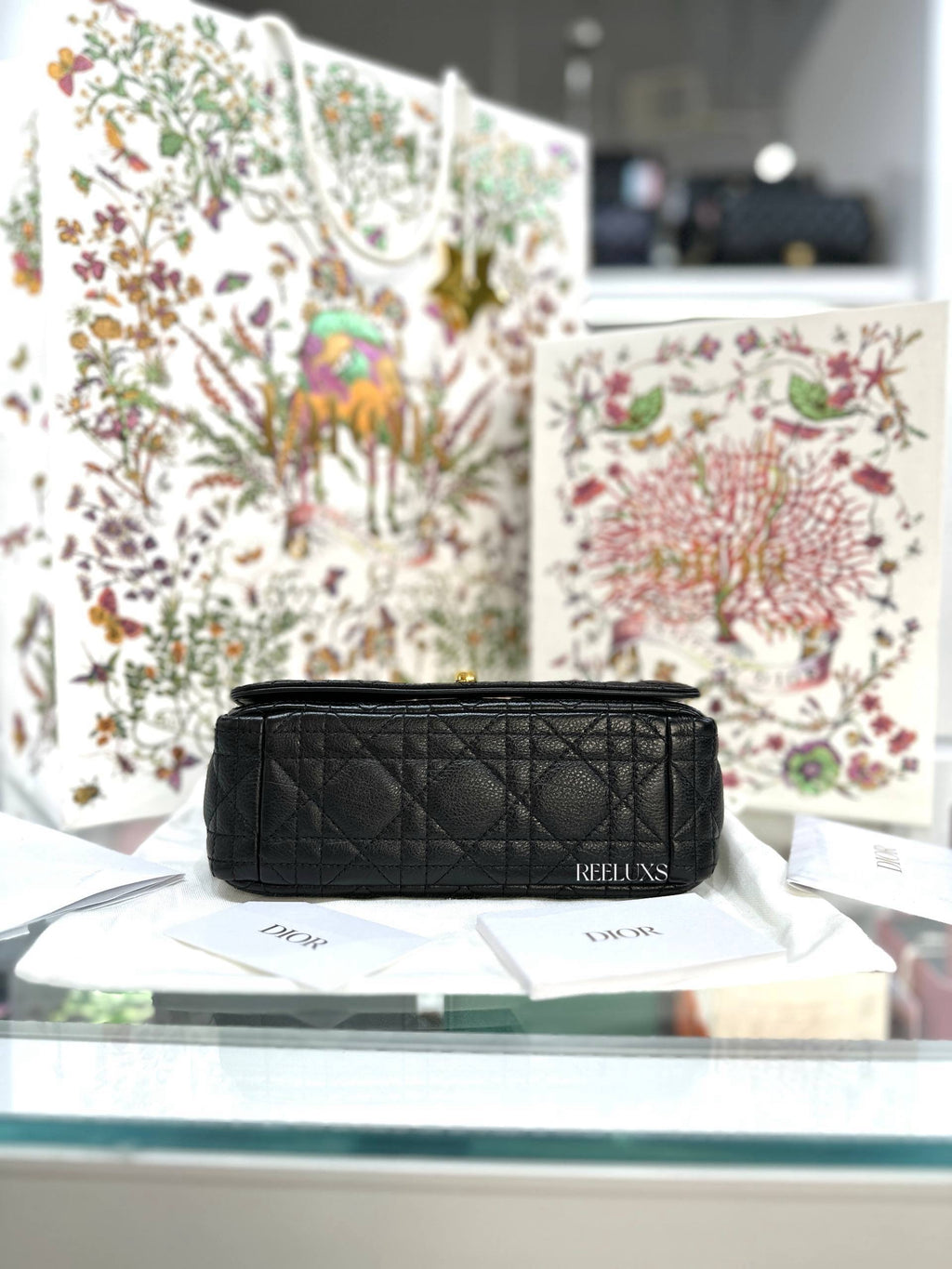 Christian Dior Black Supple Cannage Calfskin Caro Bag Full Set