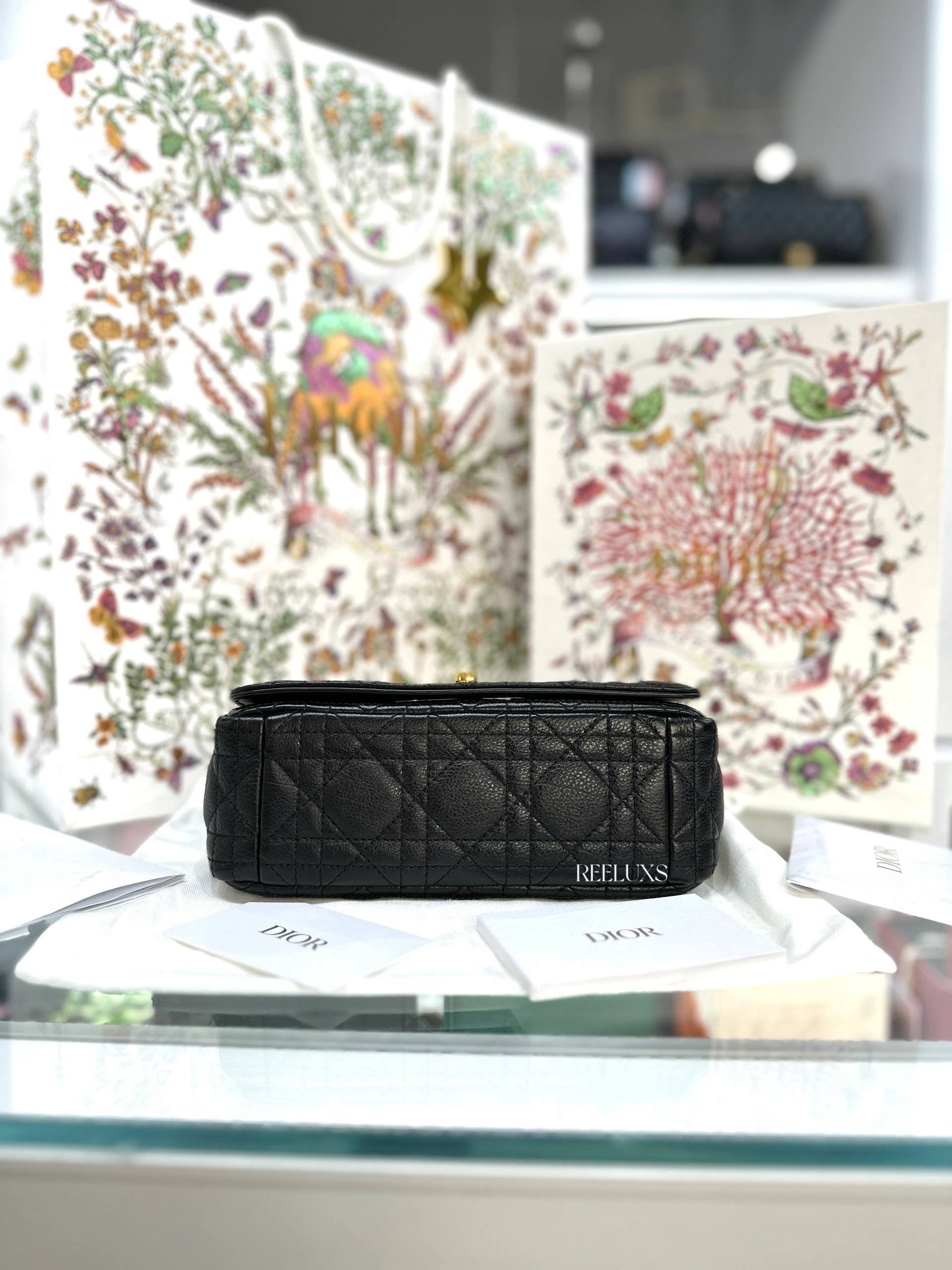 Christian Dior Black Supple Cannage Calfskin Caro Bag Full Set