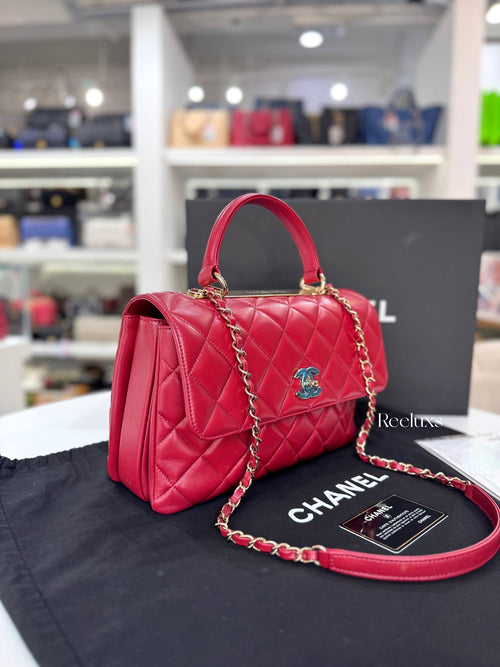 CHANEL Red Quilted Lambskin Medium Trendy CC Bag