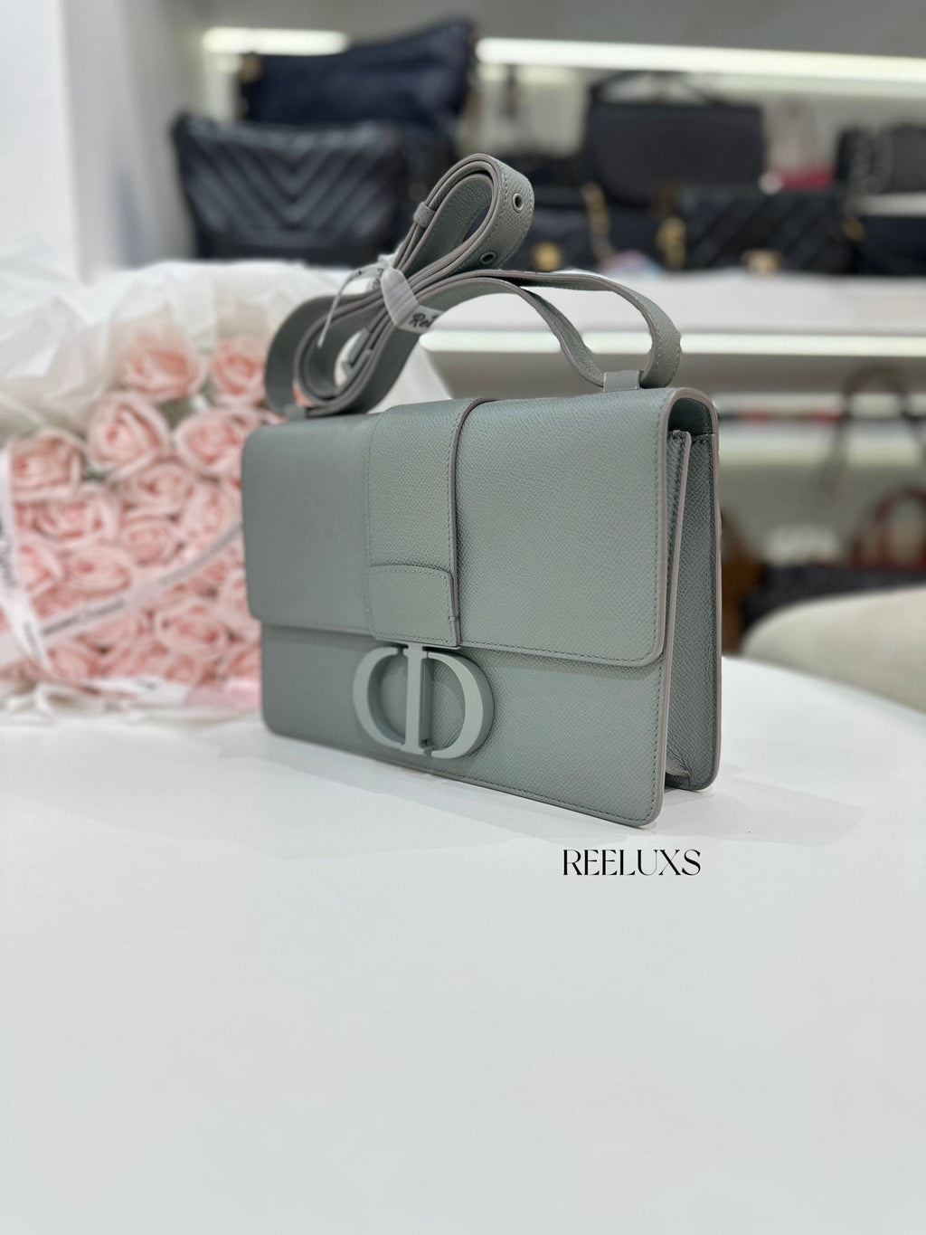 CHRISTIAN DIOR Ultra-Matte Grained Calfskin 30 Montaigne Flap Bag in Grey