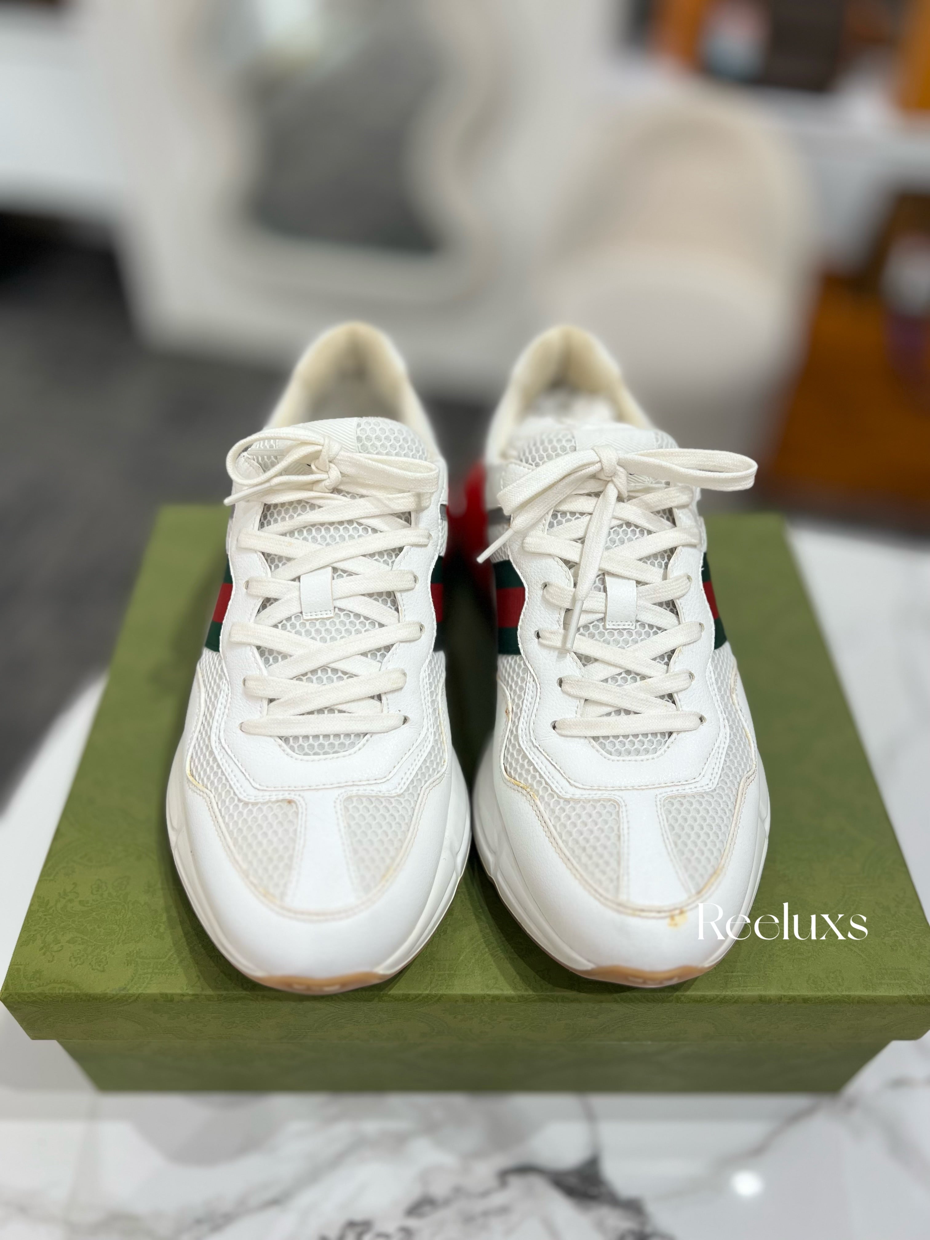 FullSet GUCCI Rhyton Epilogue Sneaker - White / Red Textile- Men's Shoes Size 11