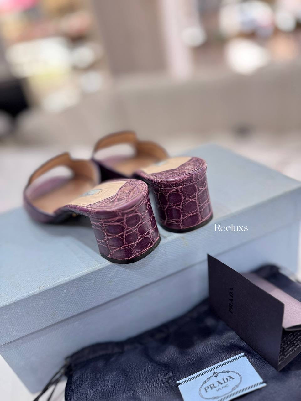 Prada Croc Embossed Leather Flat Sandals