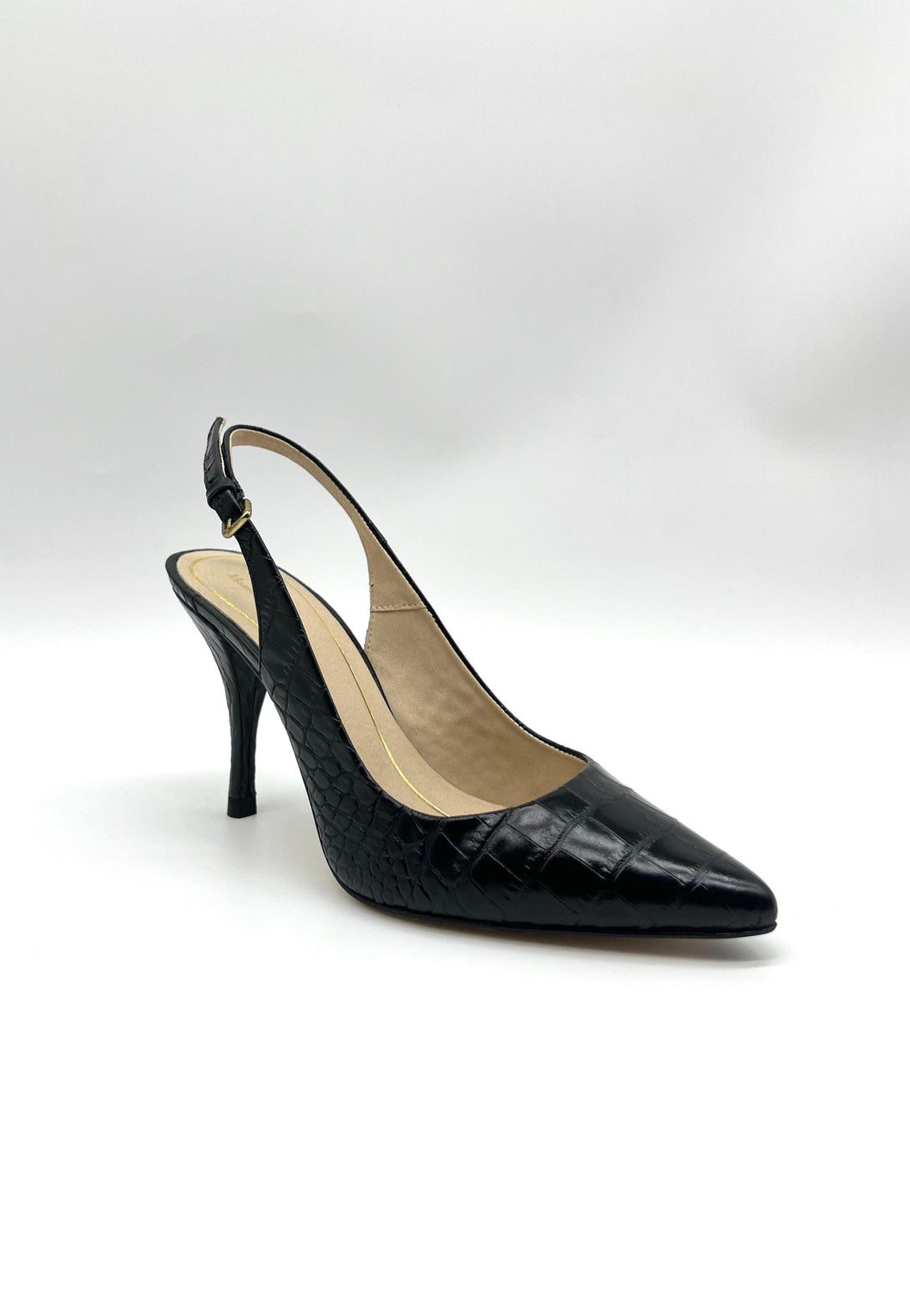 Massimo Dutti Womens Black Geometric Leather Slingback Heel - Reeluxs 