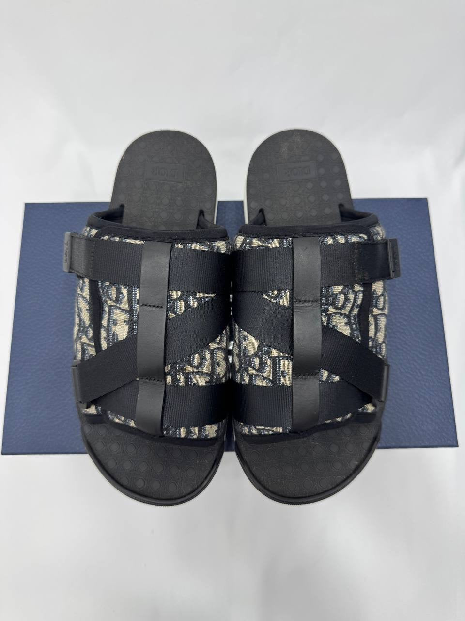 DIOR Men Alpha Sandal Beige and Black Oblique Jacquard Slip Ons