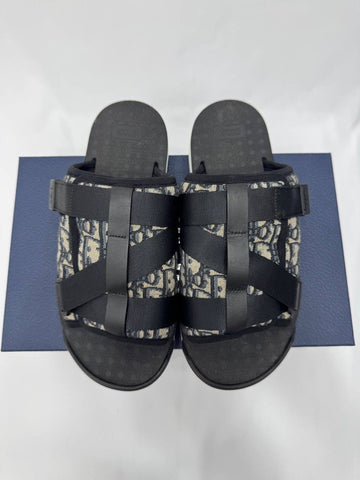 DIOR Men Alpha Sandal Beige and Black Oblique Jacquard Slip Ons