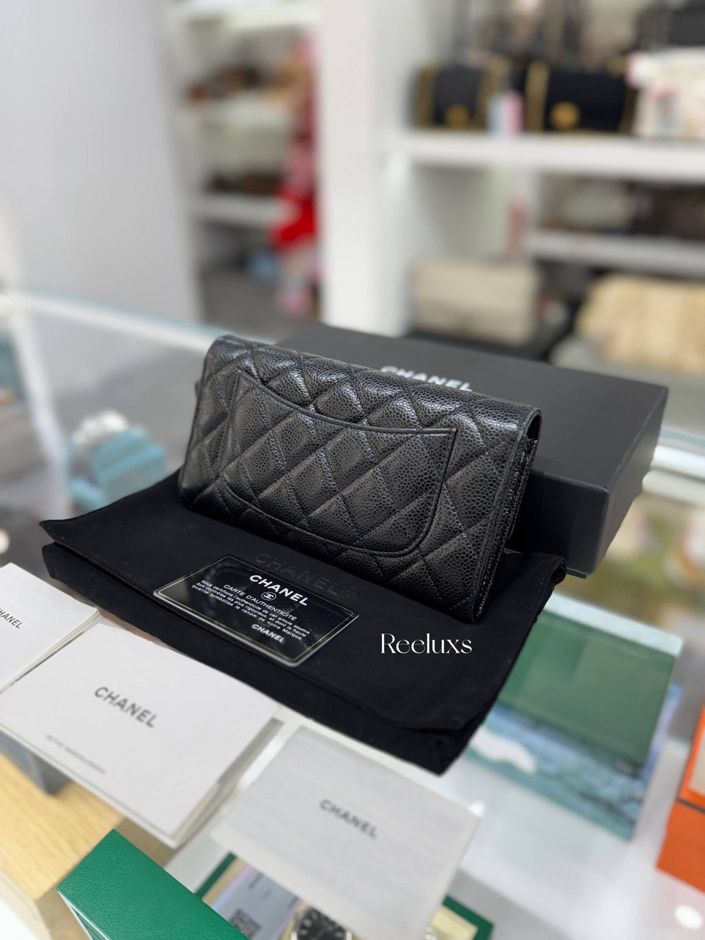 CHANEL Classic Flap Caviar Long Wallet Black