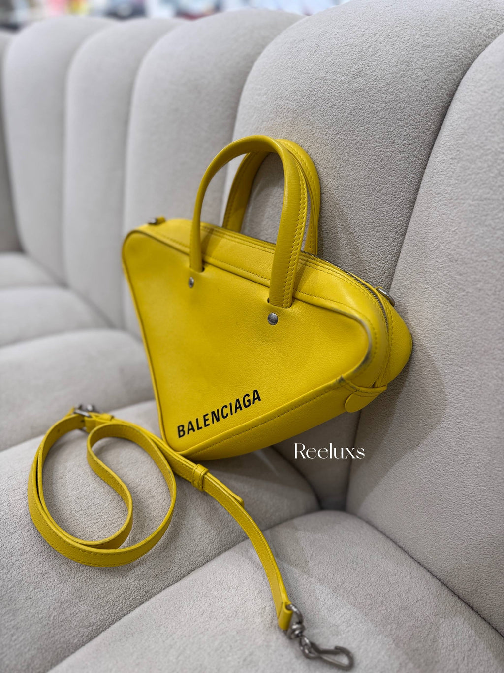 BALENCIAGA Triangle Duffle Bag In Yellow Calfskin Leather