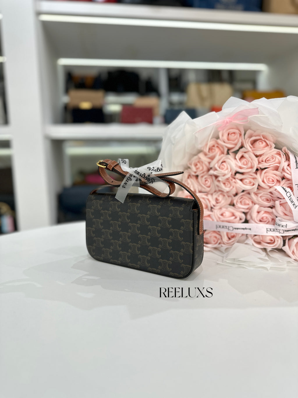 CELINE Claude Shoulder Bag in Triomphe Canvas and Calfskin
