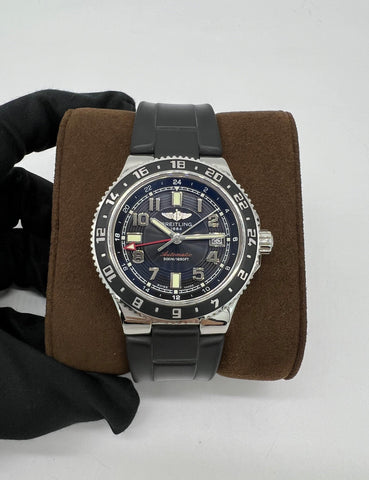 BREITLING GMT Superocean Black Men's Rubber Strap Watch - Reeluxs 