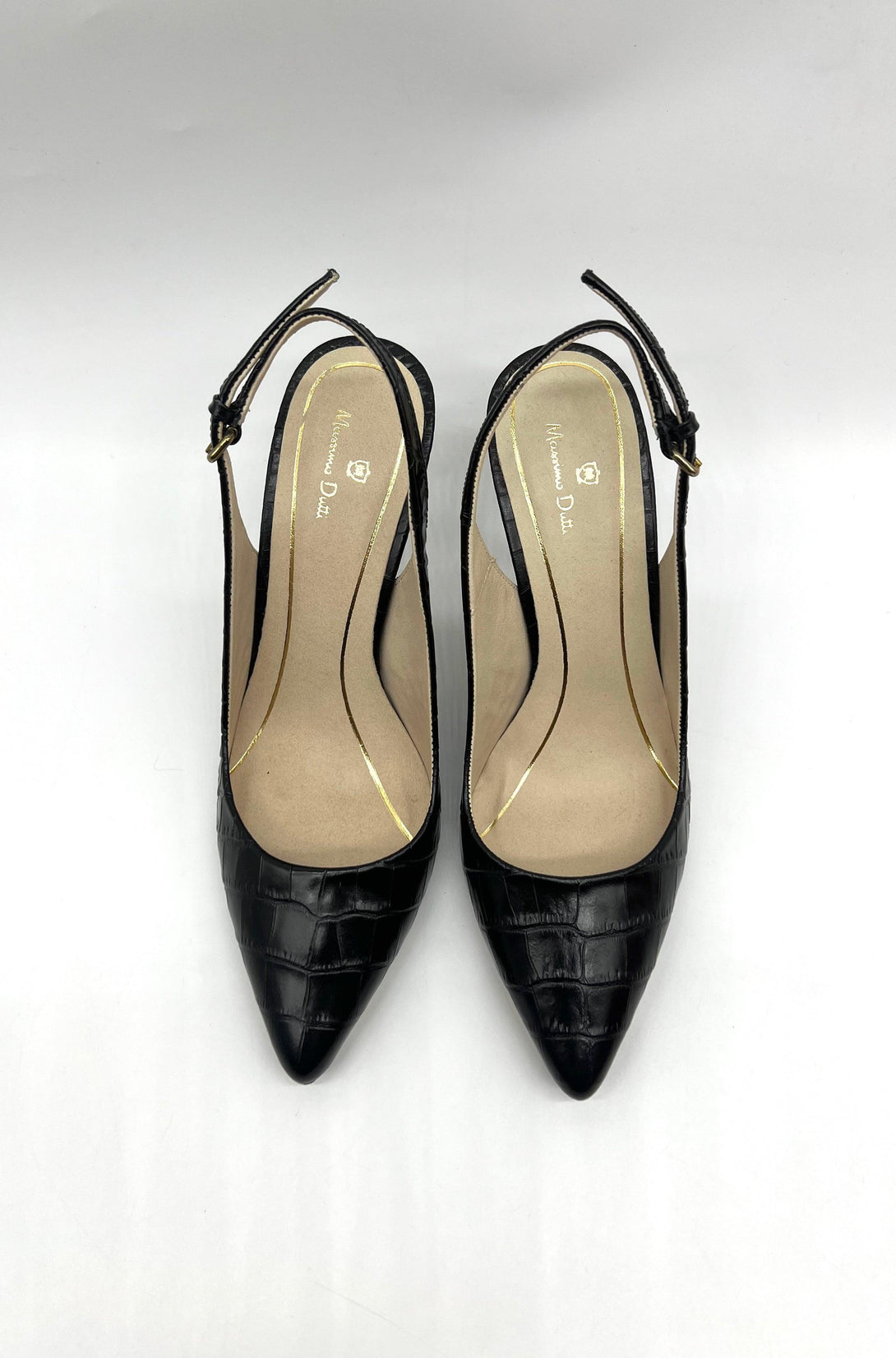 Massimo Dutti Womens Black Geometric Leather Slingback Heel - Reeluxs 