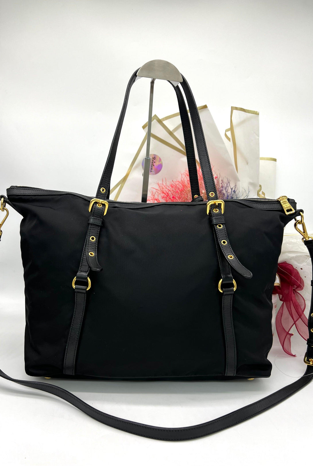 PRADA Tote Bag Nylon Leather 2way Black Bag - Reeluxs 