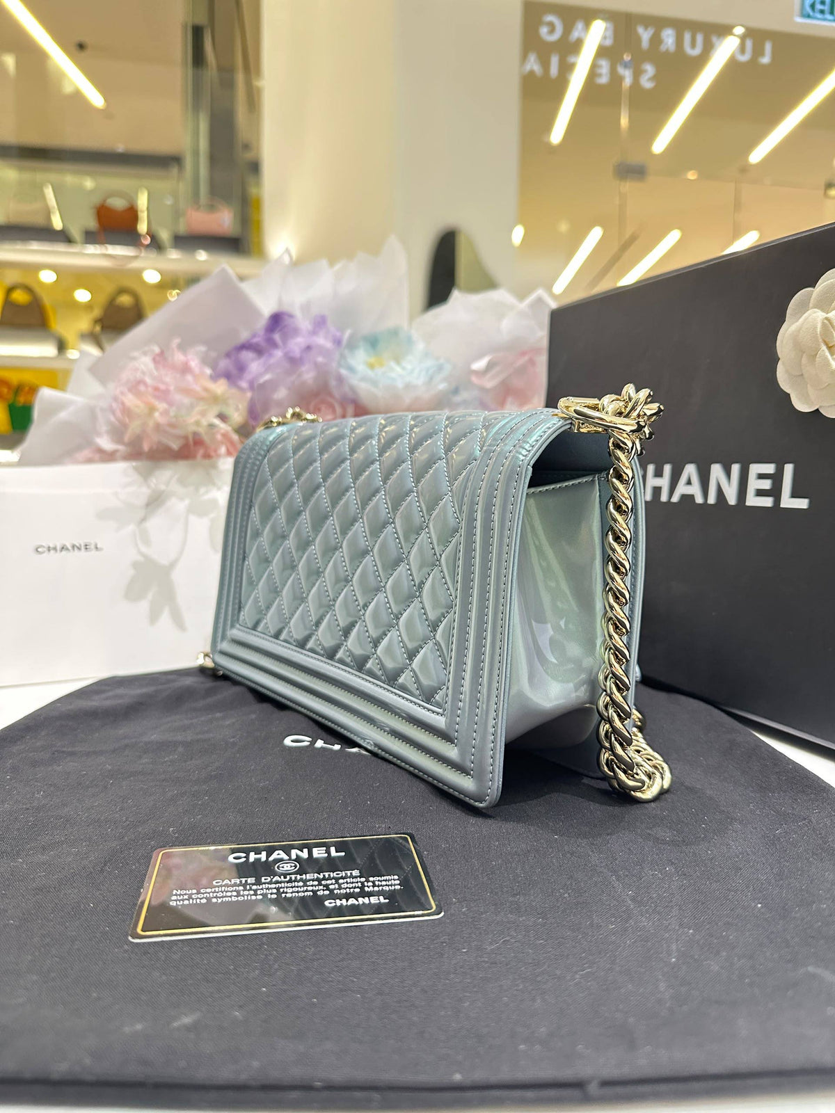 CHANEL Boy Quilted Flap Bag – Grey with Gold Hardware