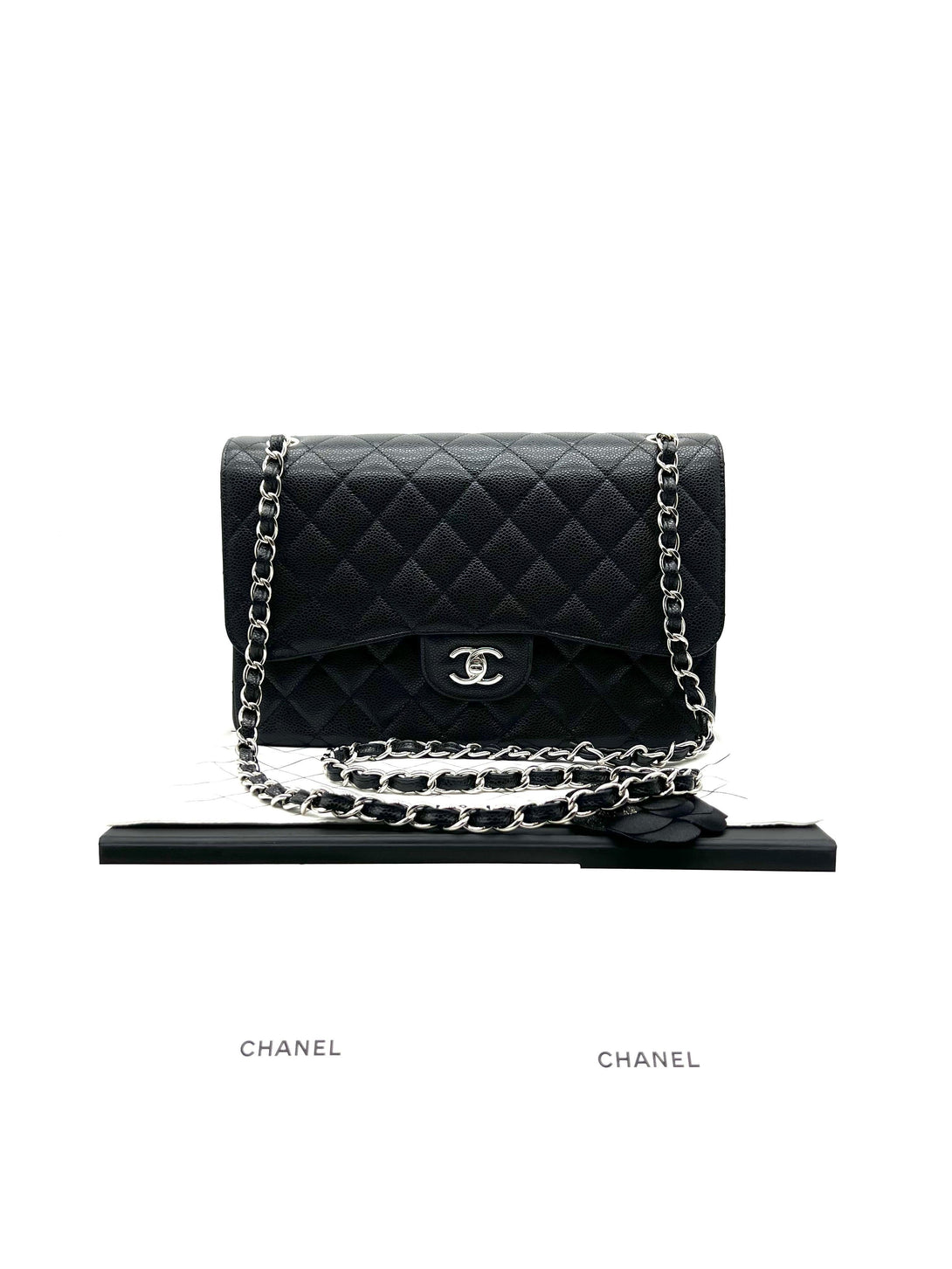 CHANEL Black Quilted Caviar Leather Jumbo Classic Double Flap For Women Shoulder Bag - Reeluxs 