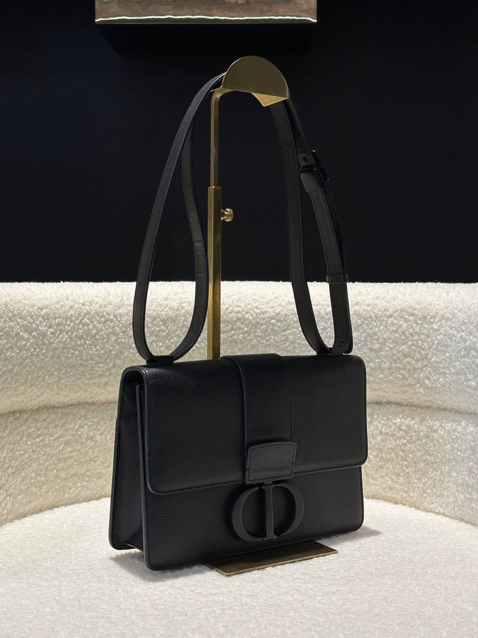 CHRISTIAN  DIOR
Ultra Matte Grained Calfskin 30 Montaigne Flap Bag Black Base