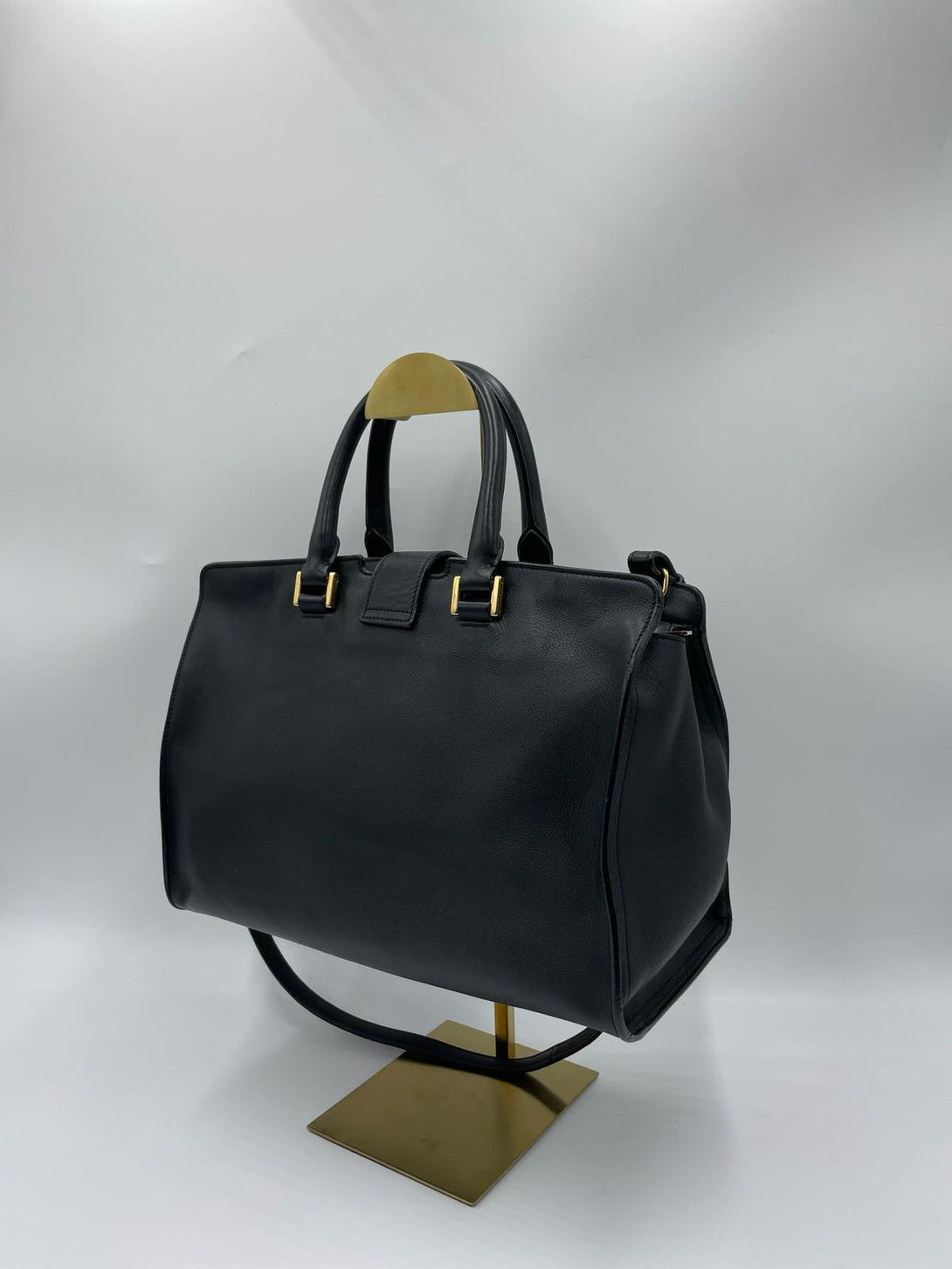 YVES SAINT LAURENT BLACK SMOOTH CALFSKIN SMALL CABAS CHYE MONOGRAM - Reeluxs 