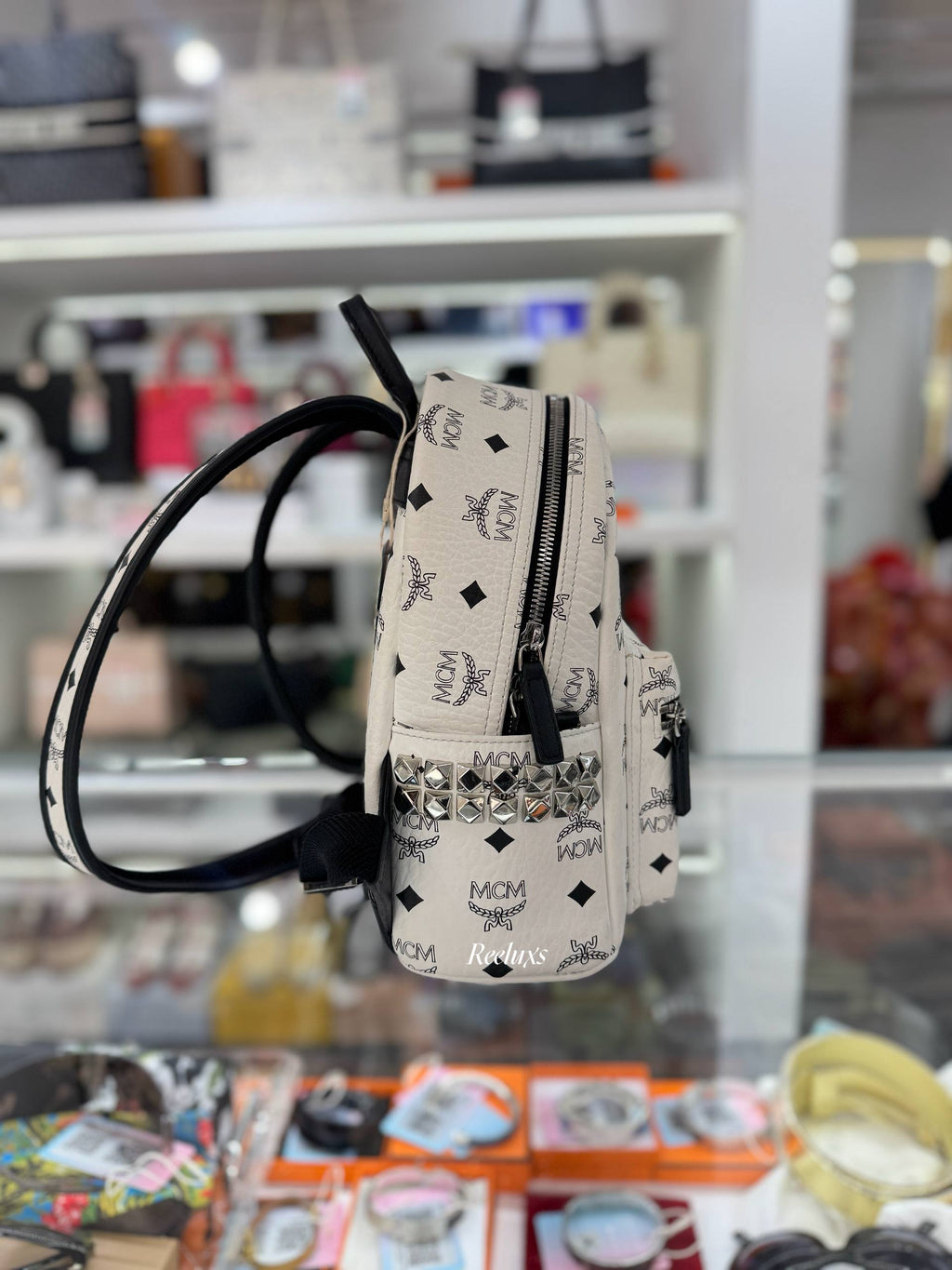 MCM Stark Side Studs Backpack In Visetos