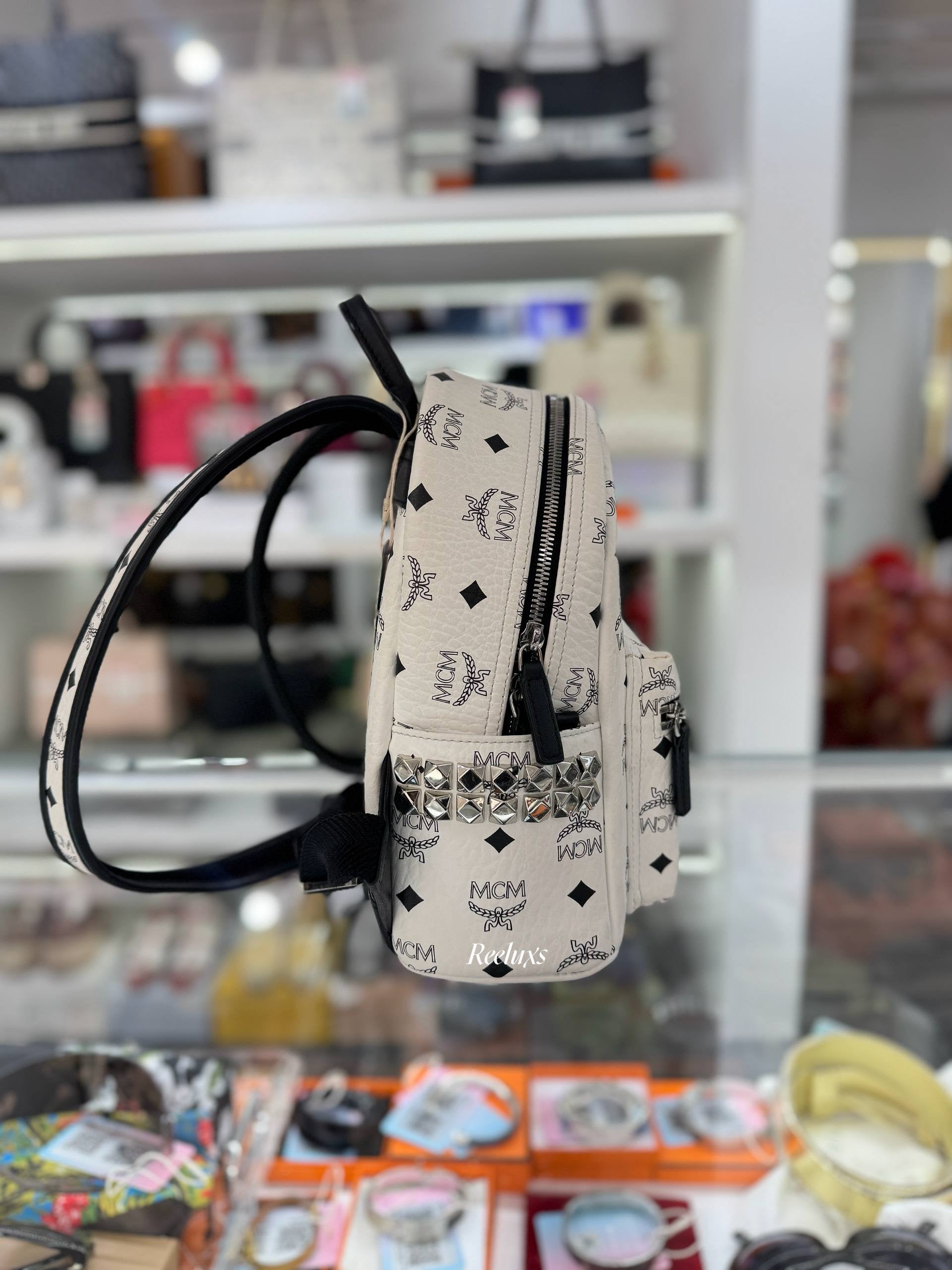 MCM Stark Side Studs Backpack In Visetos