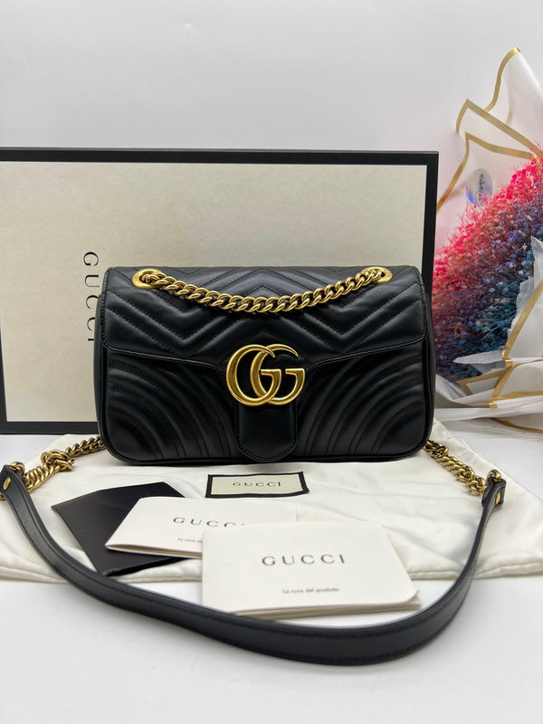 GG Marmont Black Mini Matelassé Shoulder Bag - Reeluxs 