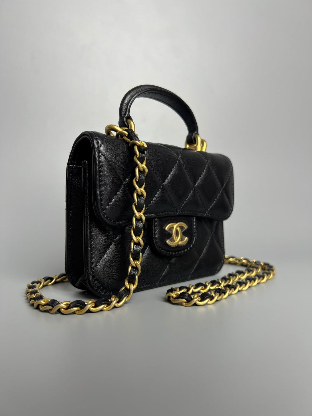 CHANEL Lambskin Black Flap Coin Purse With Chain-Full Set - Reeluxs 