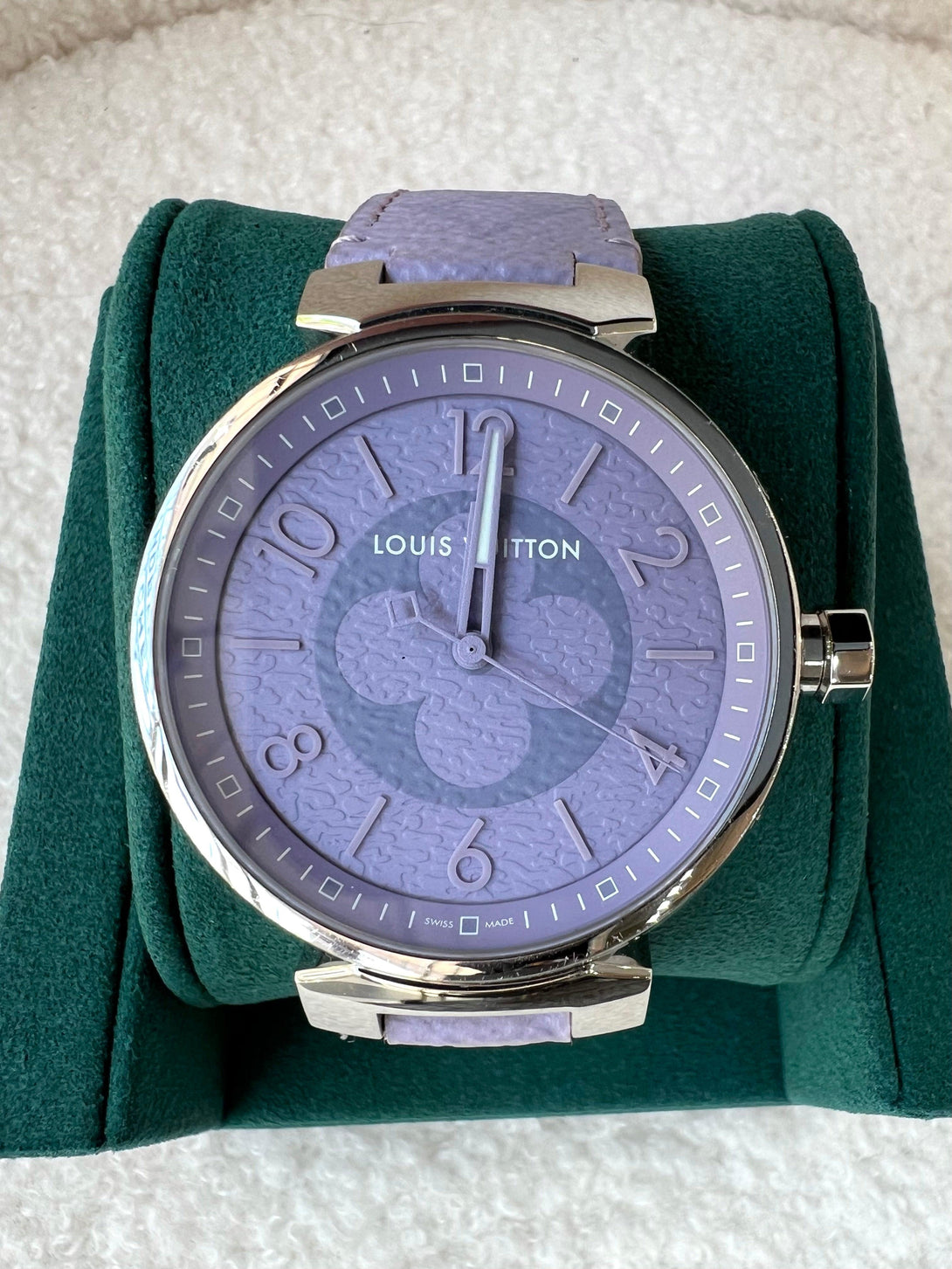 Louis Vuitton Stainless Steel Monogram Tambour Quartz Watch Lilac - Reeluxs 