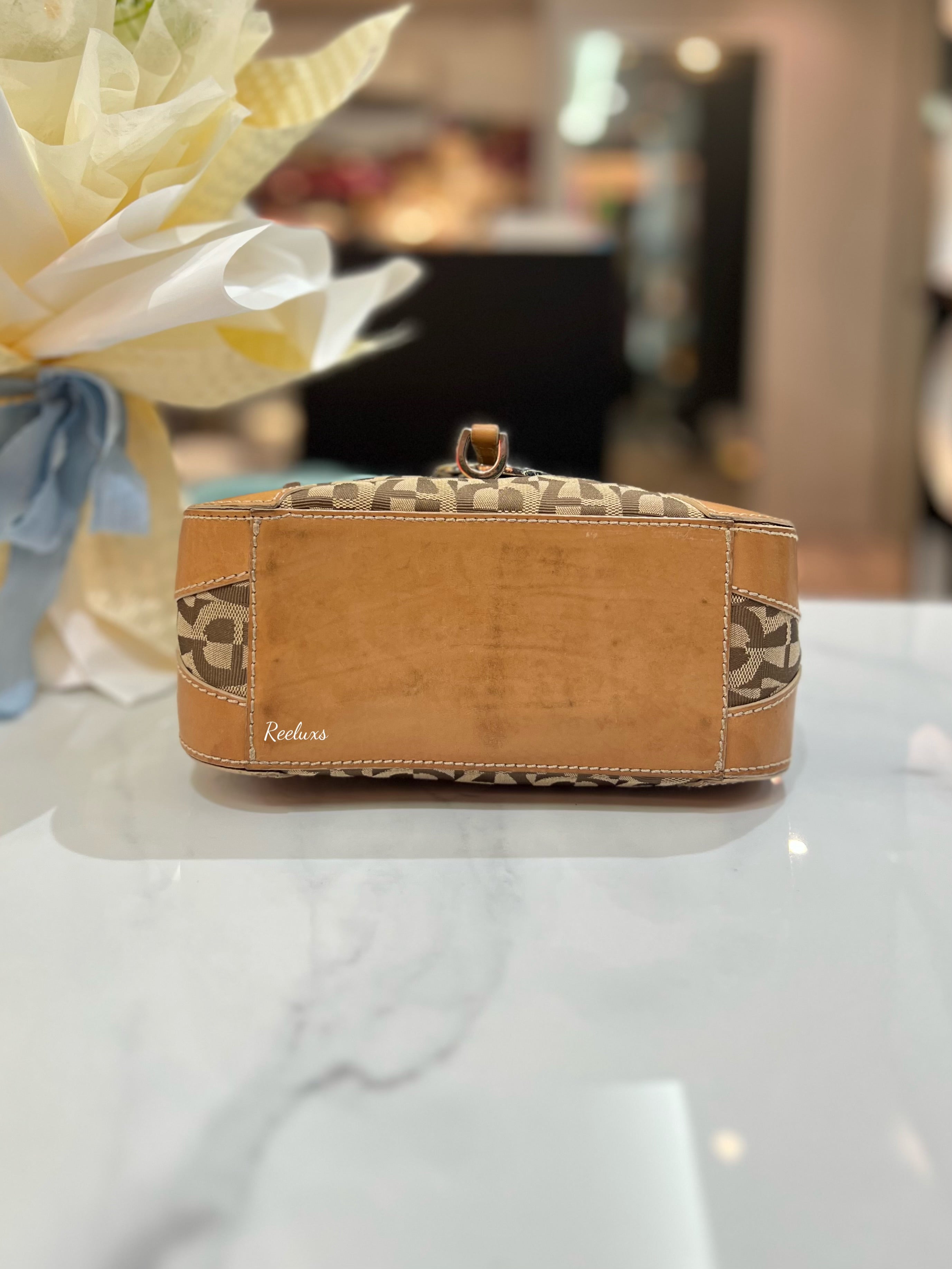 AIGNER Brown Signature Canvas Leather Buckle Flap Shoulder Bag
