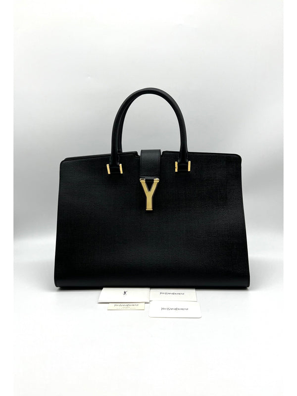 Yves Saint Laurent Black Leather Medium Y Cabas Chyc Tote - Reeluxs 