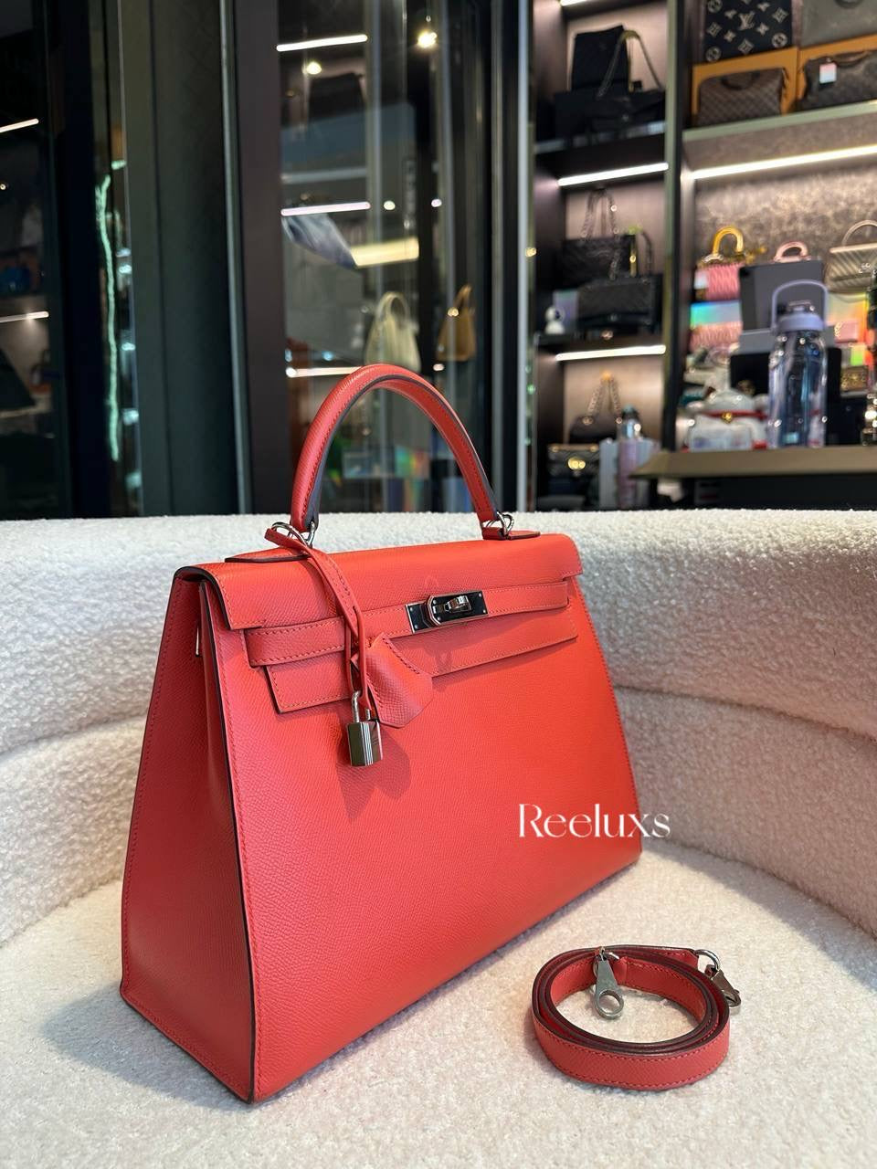 HERMES Capucine Epsom Kelly Sellier 32 Palladium Hardware