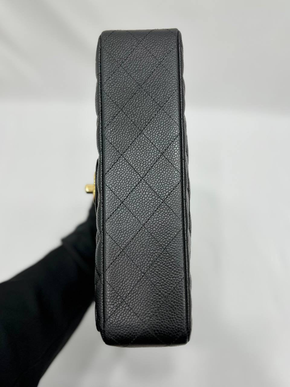 FULL SET CHANEL Matelasse W flap Chain Shoulder Bag Caviar skin Black