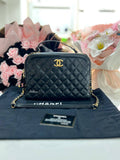 CHANEL  CC Vanity Case Black Calf Leather with Gold Hardware Hand Bag