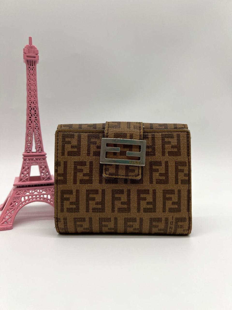 FENDI Brown Zucchino Coated Canvas Compact Wallet - Reeluxs 